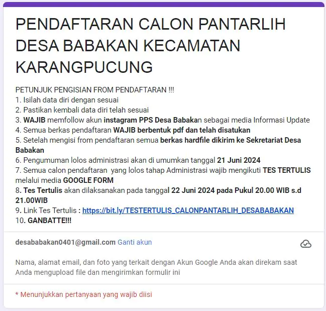 PENGUMUMAN PENDAFTARAN PANTARLIH PPS BABAKAN KARANGPUCUNG